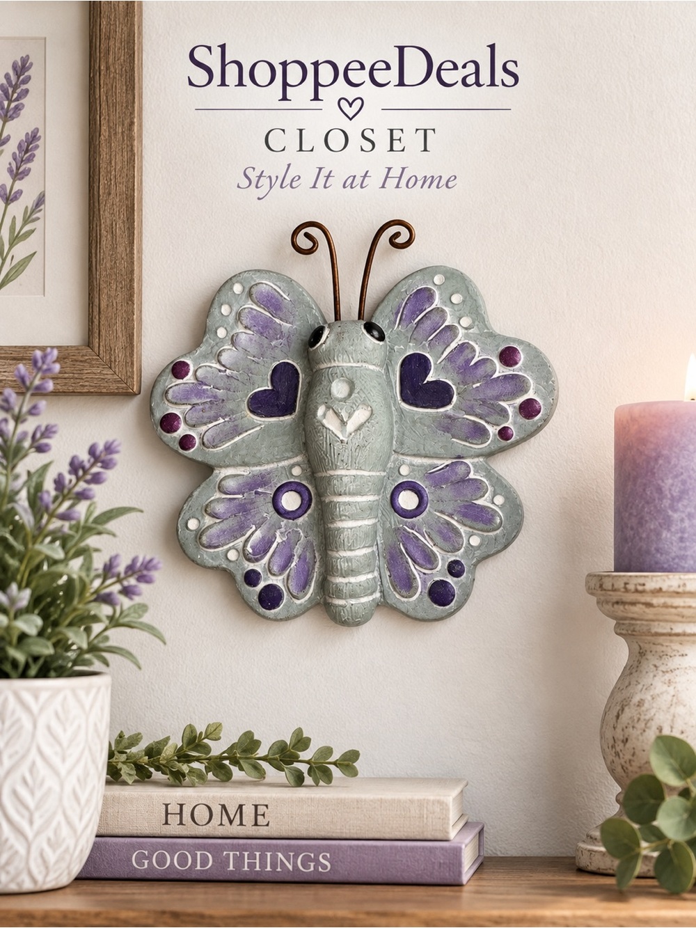 Isabel Bloom Butterfly Wall Plaque Sculpture 2014 Purple Gray Concrete Art